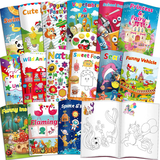 Kalysky 15Pack bulk coloring books front view showcasing assorted themed covers for children.