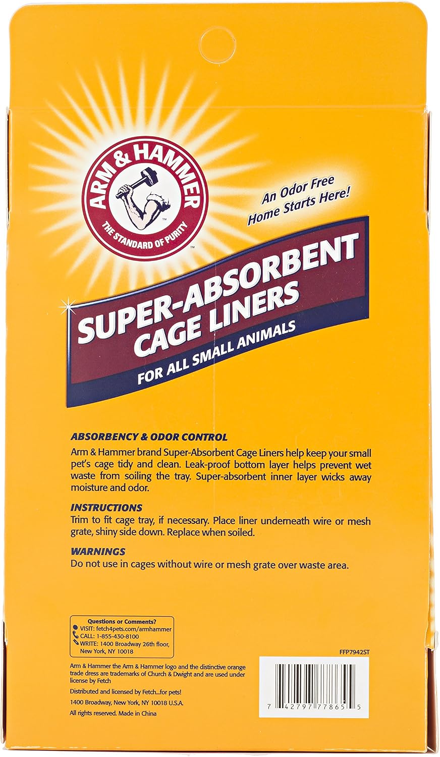 Arm and Hammer small animal cage liners package back details
