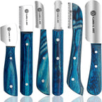 FLAMIA & JABZ FJ Professional Stripping Knife kit front view showcasing six grooming tools