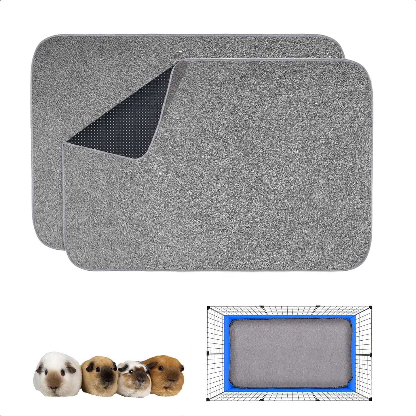 Guinea Pig Cage Liner, 4 Pack - Washable, Reusable, Leakproof Fleece Bedding Pads for Small Animals with Anti-Slip Bottom - for 15''X29'' Area, Gray - Image 15