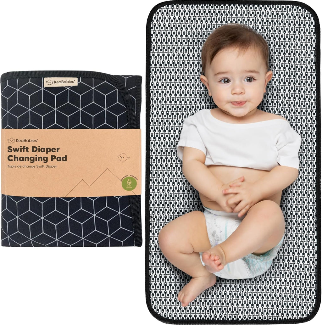 KeaBabies Swift Portable Diaper Changing Pad in Black Geo front view