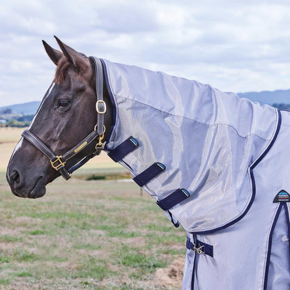Silver and navy WeatherBeeta fly sheet side gusset detail