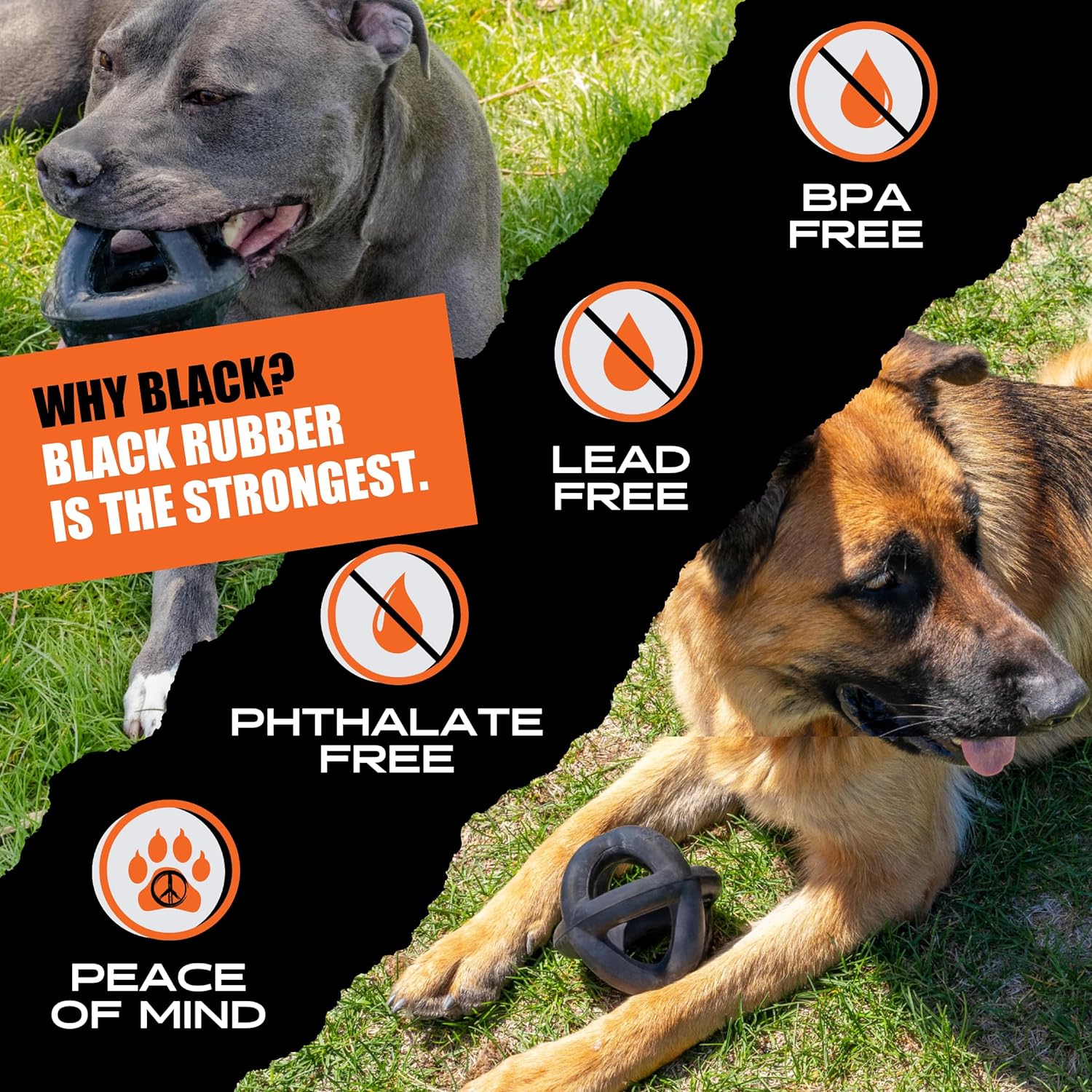 Safe non-toxic rubber dog toy for fetch and tug
