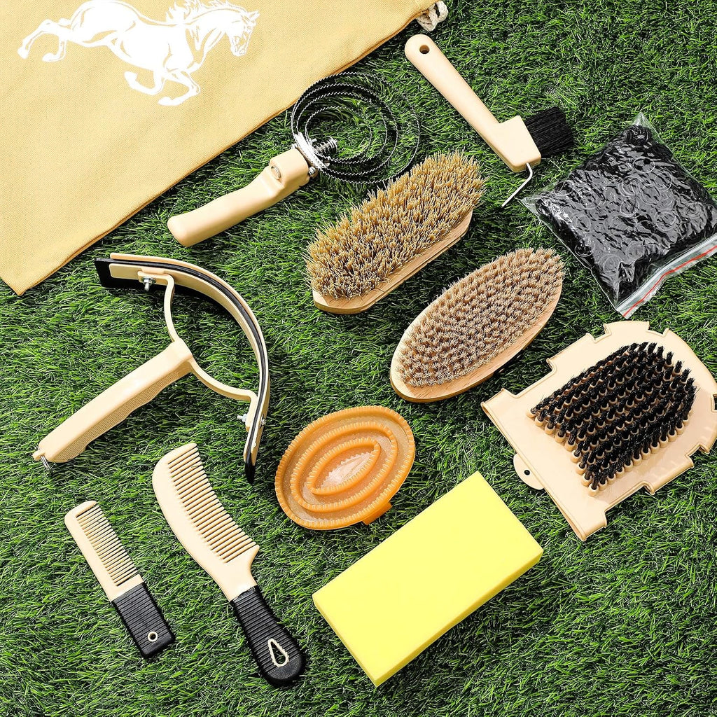 Professional horse care kit including massage and shedding tools
