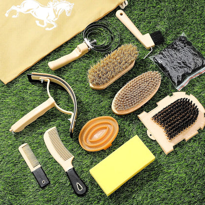 Professional horse care kit including massage and shedding tools