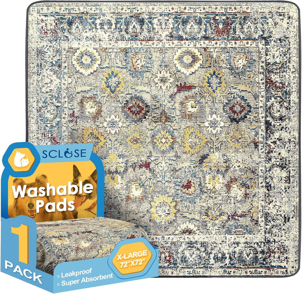 SCLOSE Washable Pee Pad for Dogs, 32" x 24" Reusable Puppy Pads Waterproof Dog Rugs, Super Absorbent, Leakproof, Dog Crate Pad, Playpen Mat, Whelping Pads, Vintage - Image 9