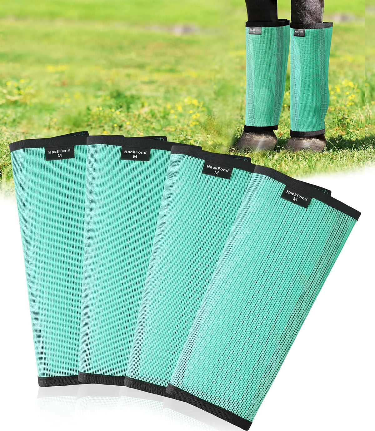 Breathable Mesh Horse Fly Boots - Equine Fly Leg Wraps for Insect & Scratch Protection, Comfortable Horse Leg Guards for Pasture, Trail Riding & Daily Use Set of 4 Sky Blue Large - Image 14