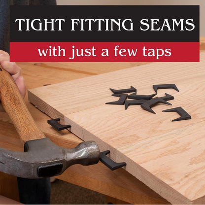 Ten pack of one and one half inch wide wood clamps for professional panel joinery.