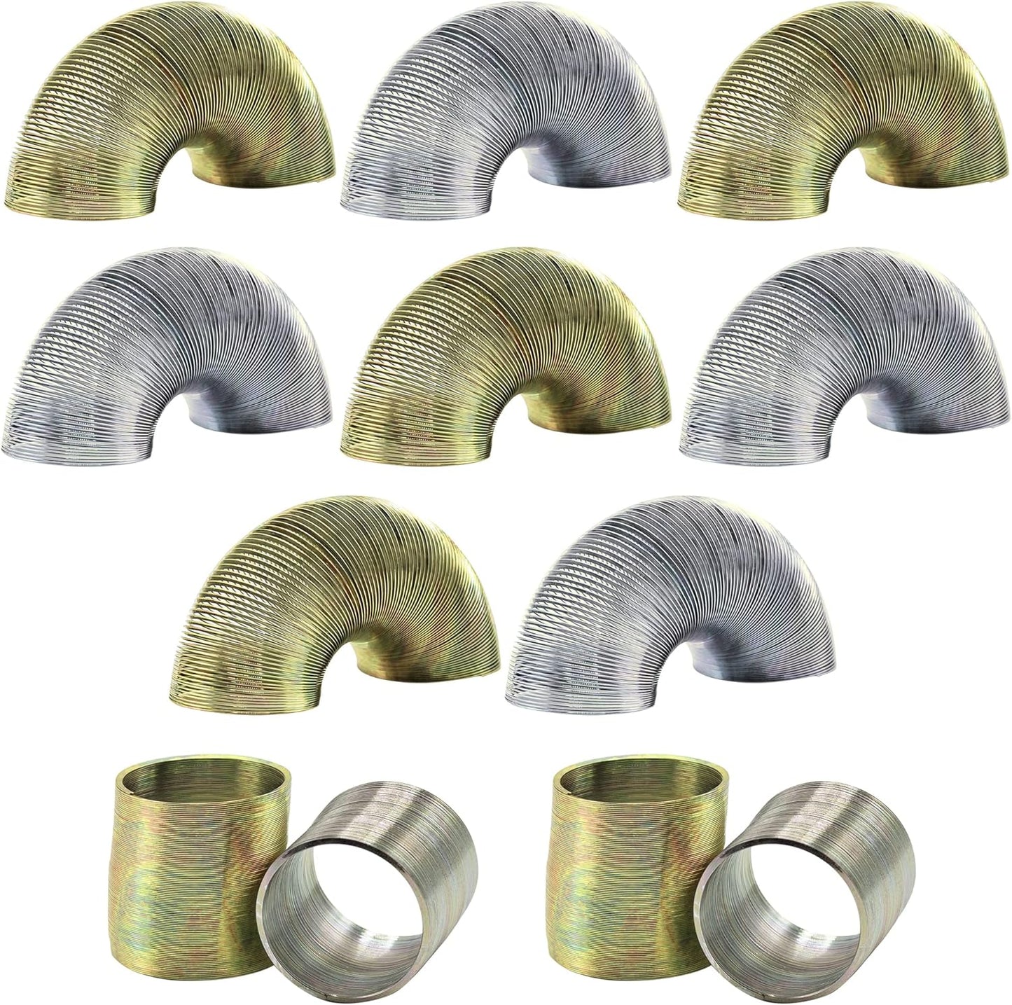 Srenta 1 inch mini metal coil spring pack of 12 front view showcasing premium gold and silver metallic toys