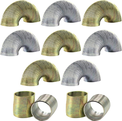 Srenta 1 inch mini metal coil spring pack of 12 front view showcasing premium gold and silver metallic toys