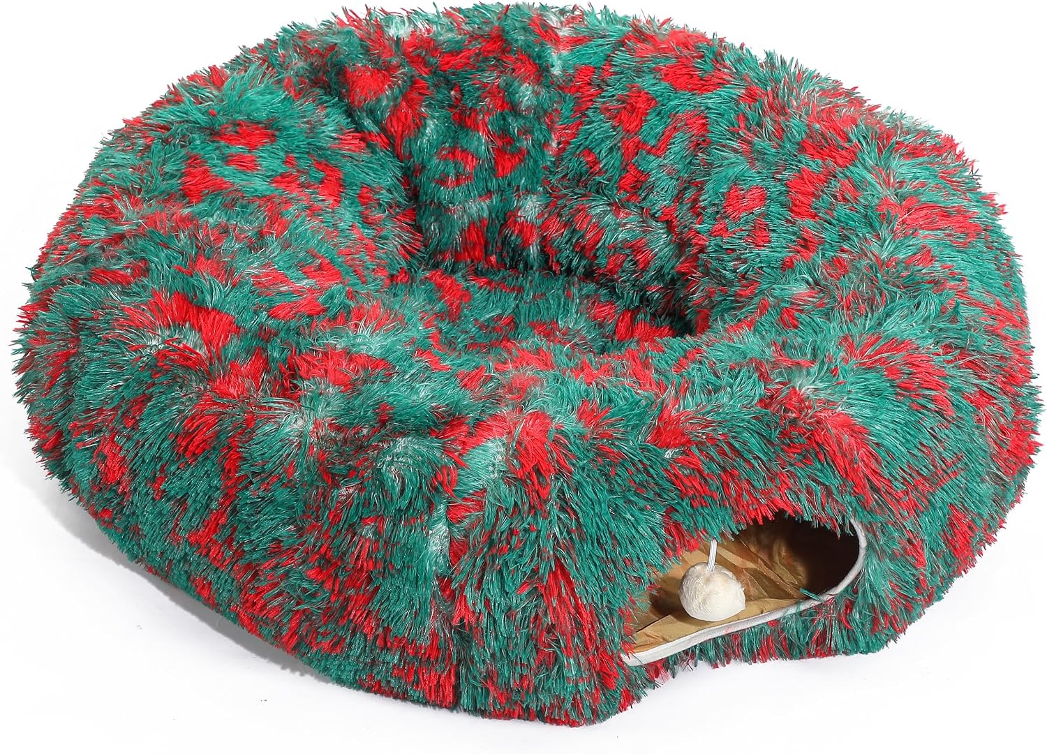 Warm Fluffy Plush Cat Tunnel Bed Under Christmas Tree Big Tube Playground Toys 3 FT Diameter Longer Crinkle Collapsible 3 Way, for Indoor Cat Kitty Kitten Puppy Rabbit Ferret Brown - Image 11