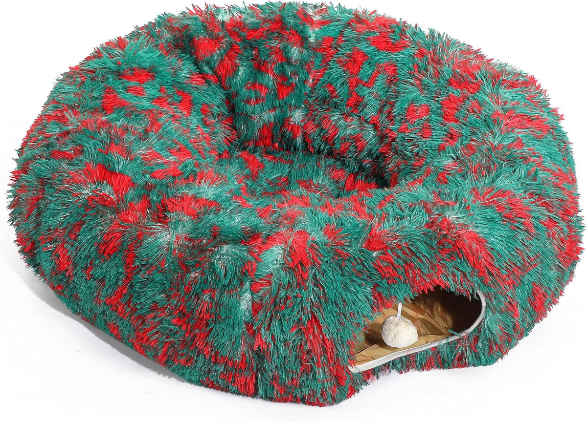 Warm Fluffy Plush Cat Tunnel Bed Under Christmas Tree Big Tube Playground Toys 3 FT Diameter Longer Crinkle Collapsible 3 Way, for Indoor Cat Kitty Kitten Puppy Rabbit Ferret Brown - Image 11