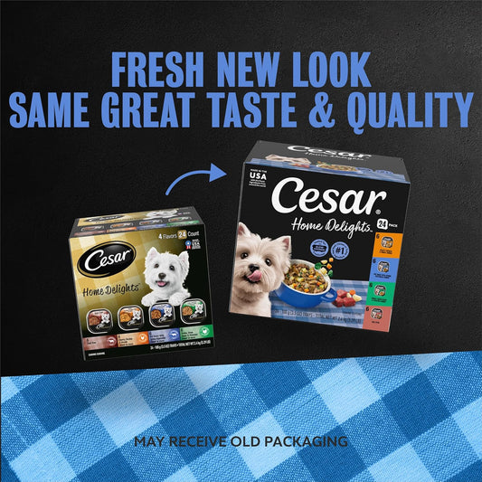 Cesar canine cuisine homestyle wet food trays display authentic dog meal