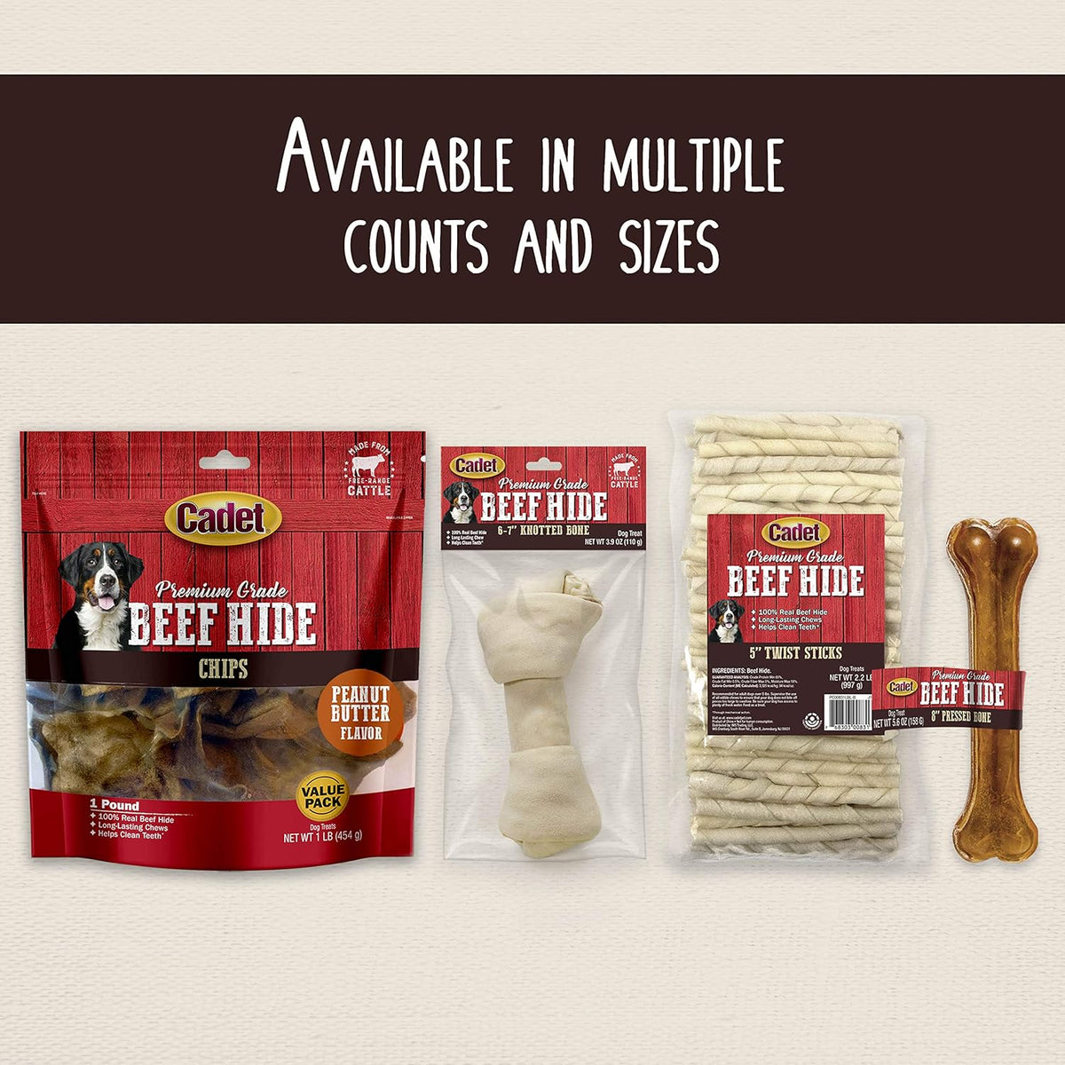 Cadet long lasting imported raw hide bones for adult dogs over five pounds