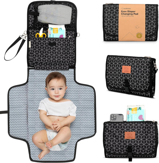 KeaBabies Ezee Portable Diaper Changing Pad in Black Geo front view