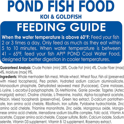 Golden goldfish enjoying API pond fish food pellets