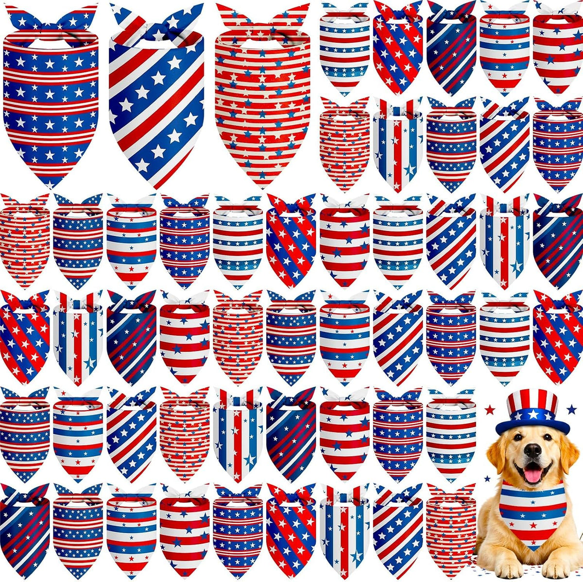 Weewooday 50 piece patriotic dog bandana bulk set front view