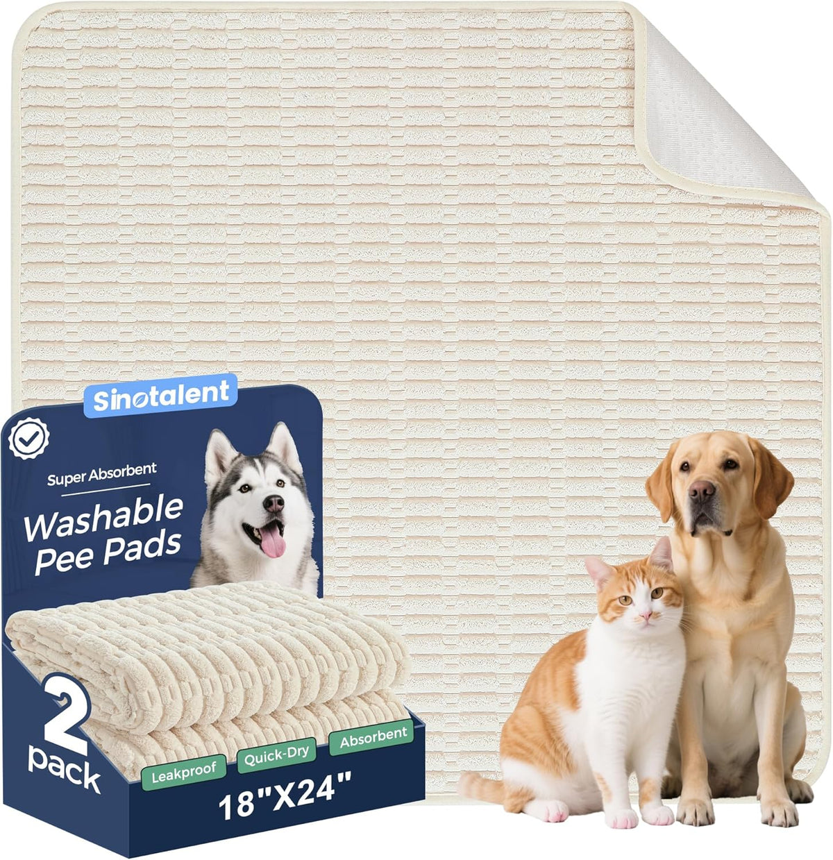 Sinotalent washable pee pads for dogs front view 18 by 24 inches