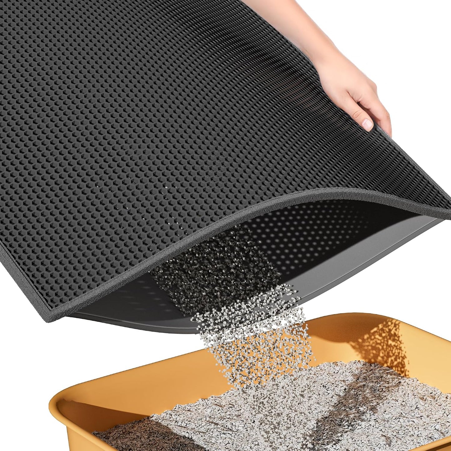 ESTHELLO Cat Litter Mat, Cat Litter Trapping Mat, Honeycomb Double Layer Design, Easy to Clean,Washable (24'' x 15'' Gray - Image 9