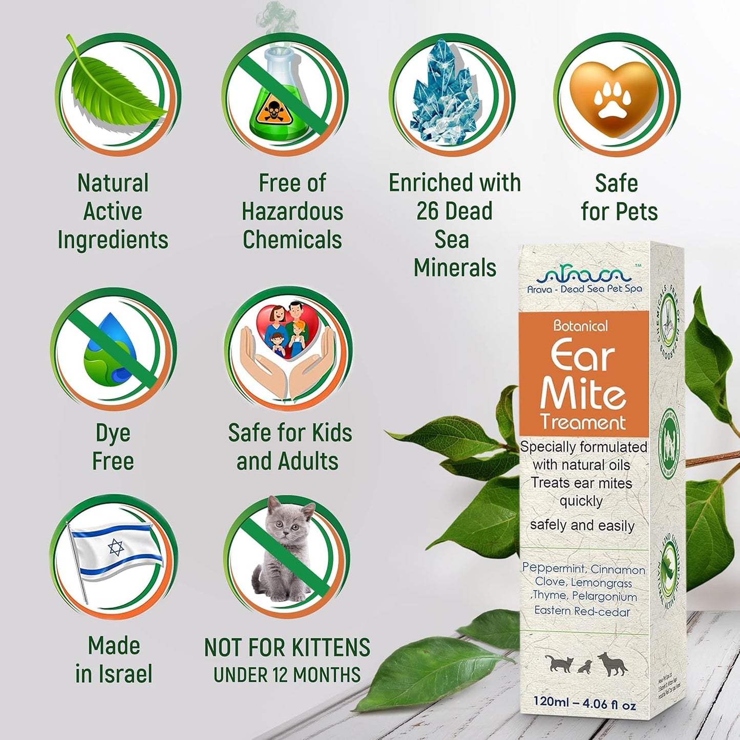 Arava pet ear cleaning formula label showing botanical ingredients