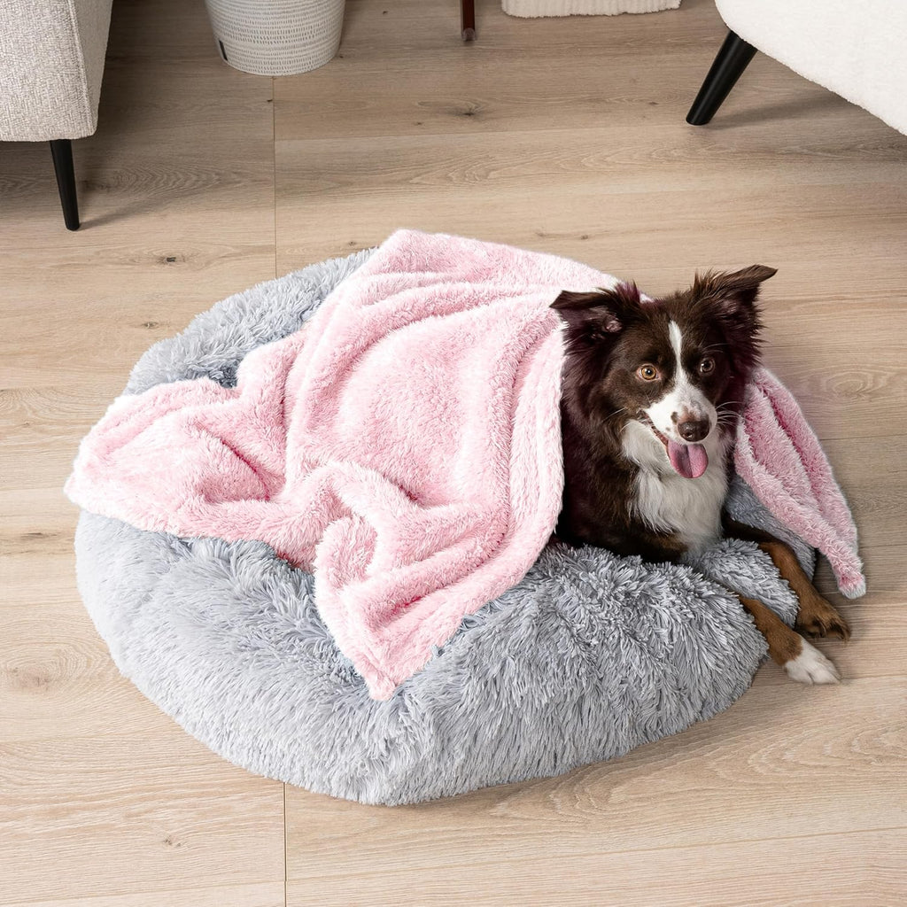 PetAmi sherpa fleece puppy blanket pink color close up texture