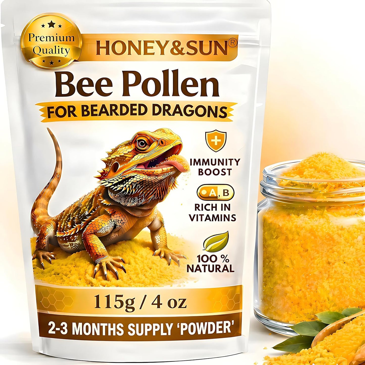 Honey and Sun Organic Bee Pollen Powder 4 ounce front view