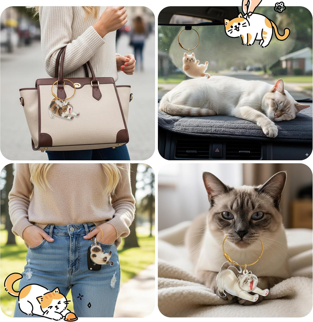 OGNWFUNK clear cat shape memorial keyring detailing the golden ring attachment.
