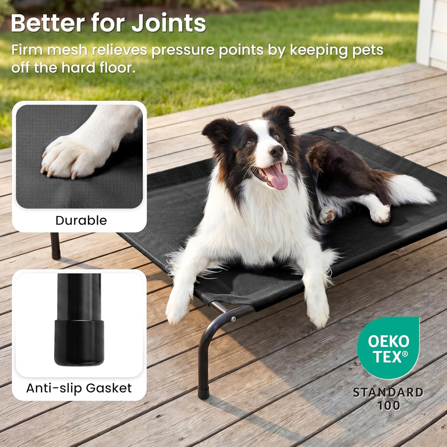 Love's Cabin pet bed showing sturdy metal frame legs