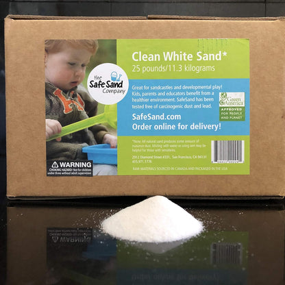 Safe Sand natural white playsand twenty five pound box front view packaging