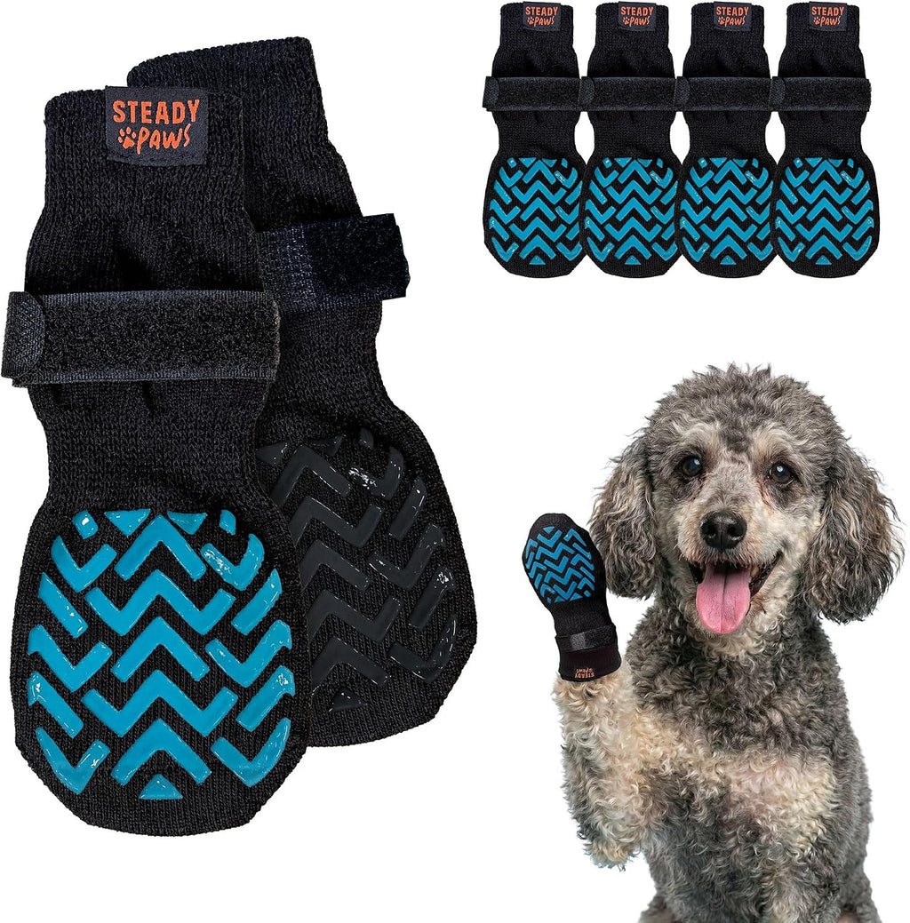 Steady Paws dog socks packaging and contents