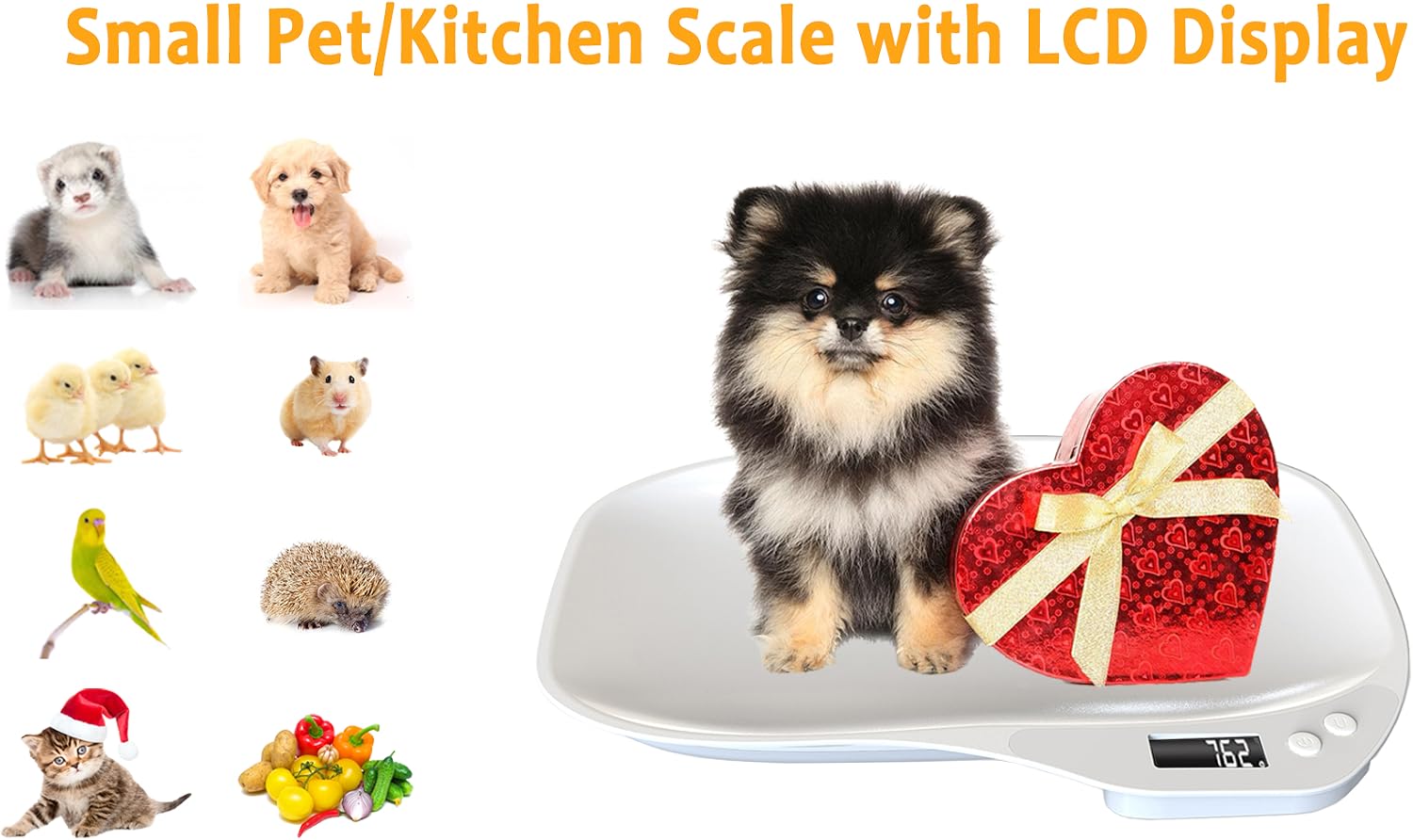 HMRCYTE multi functional digital pet scale alongside kitchen meal prepping ingredients