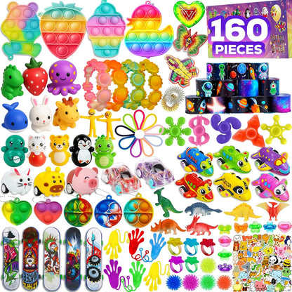 TwCare 160 Pieces Fidget Toys Party Favors Pack front view showing colorful assortment of bulk sensory items.