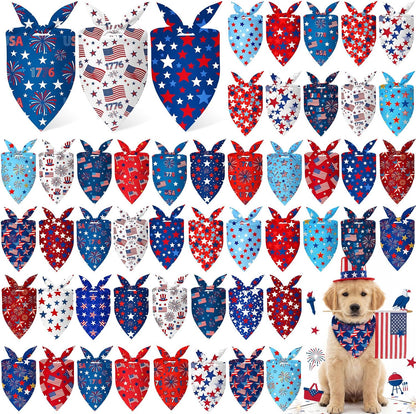 Abbylike 50 Pieces Patriotic Dog Bandanas set front view