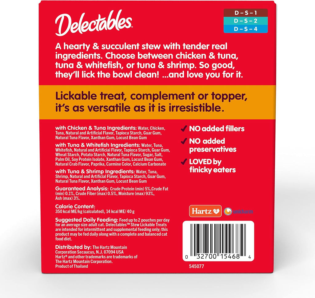 Complete twelve count Delectables cat treat retail packaging box