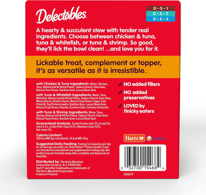 Premium imported Delectables wet cat treat texture close up with real chicken cutlets