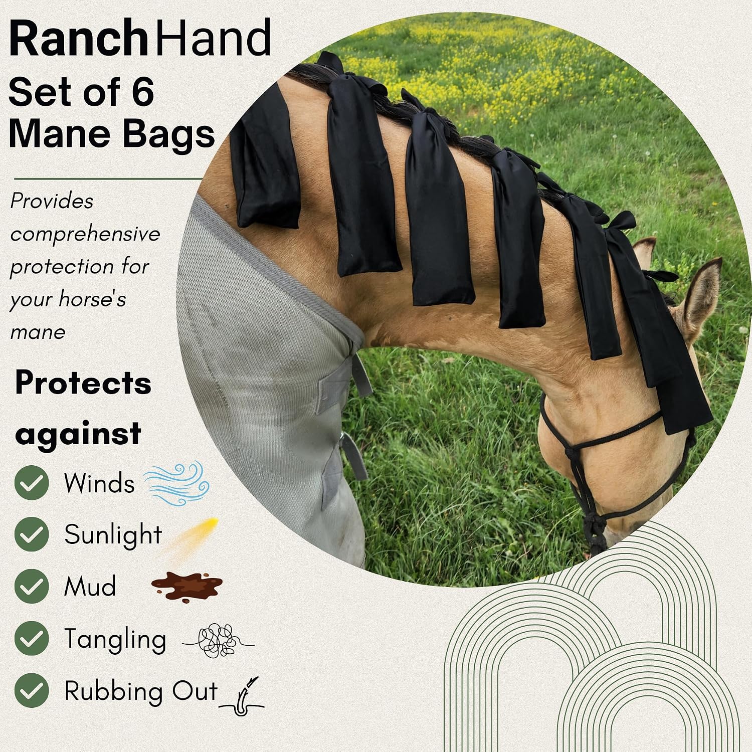 Close up of Ranch Hand mane bags showing Lycra and nylon material