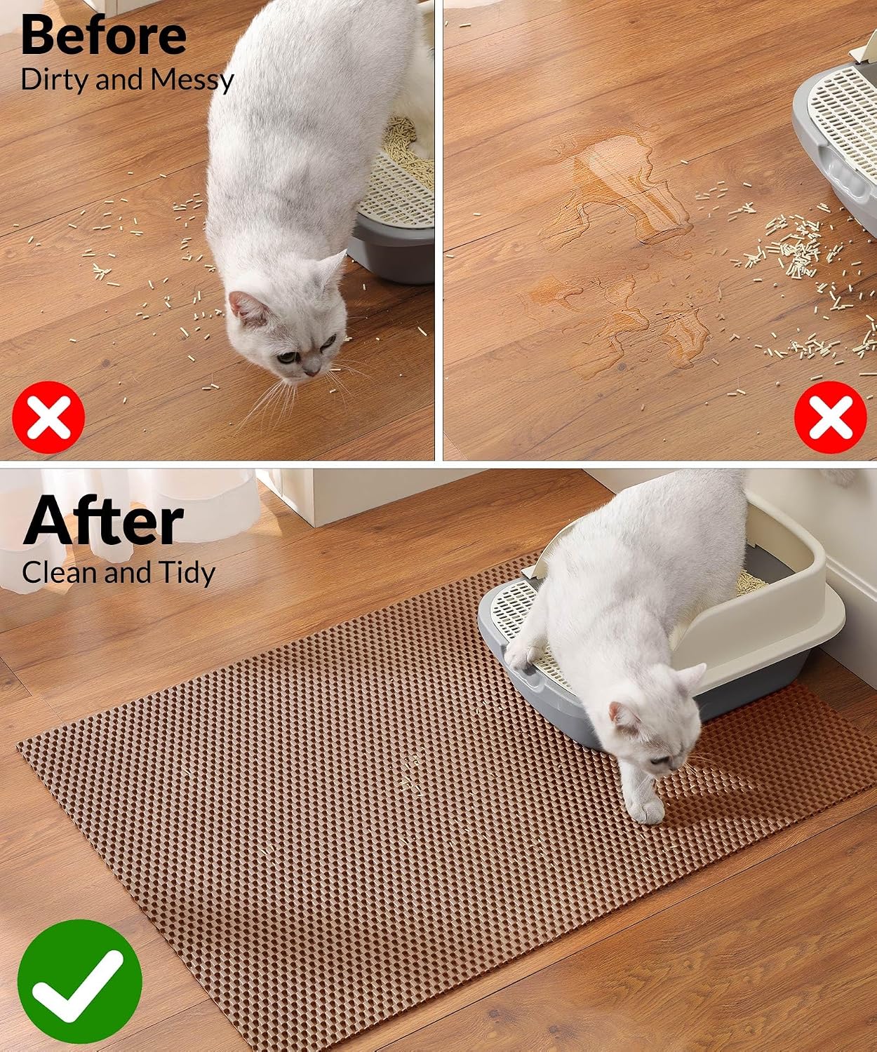 Cooyes Cat Litter Mat - Cut to Fit Any Place, 35"x23" Large Litter Trapping Mat for Litter Box, Easy to Clean, Waterproof & Non-Slip Kitty Pad, Scatter Control to Protect the Floor (Khaki) - Image 9