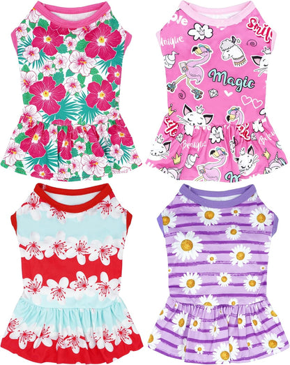 4PCS/Pack Floral Dog Dresses Sleeveless Spring Summer for XXXL Large Dogs Girl Female Red Green Yellow Purple Skirts Flower Sundress for Holiday Party Wedding Lightweight Breathable - Image 13