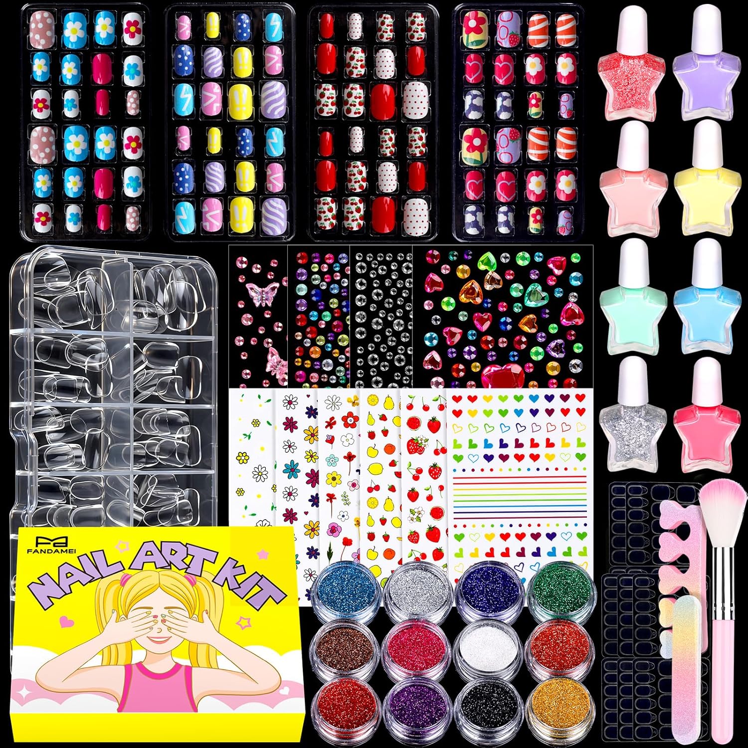 Fandamei nail kit for girls with press on nails and accessories