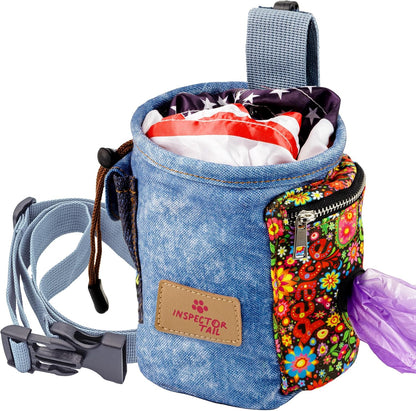 INSPECTOR TAIL Dog Treat Pouch w Drawstring to Prevent Spills | 2 Cup Tote | Hands Free w 4 Ways to Wear Puppy Bag w Pockets for Snacks Poop Bags Keys & Cards | Pet Training Walking & Rewarding Holder - Image 9