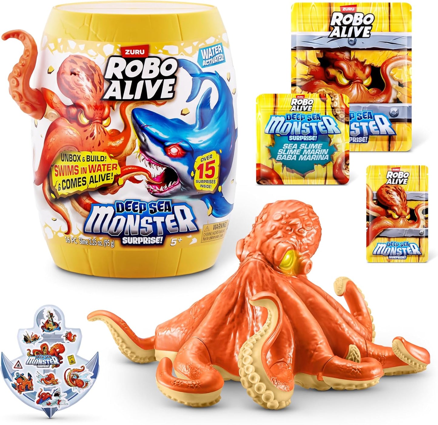 Robo Alive Deep Sea Monster Surprise Octopus front view packaging barrel