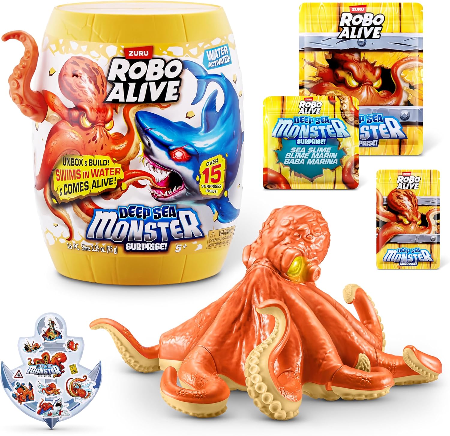 Robo Alive Deep Sea Monster Surprise Octopus front view packaging barrel