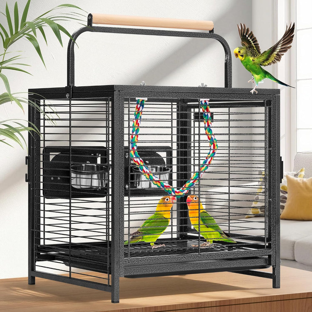 VIVOHOME 19 Inch Wrought Iron Travel Bird Cage for Cockatiel Parakeets - Image 1