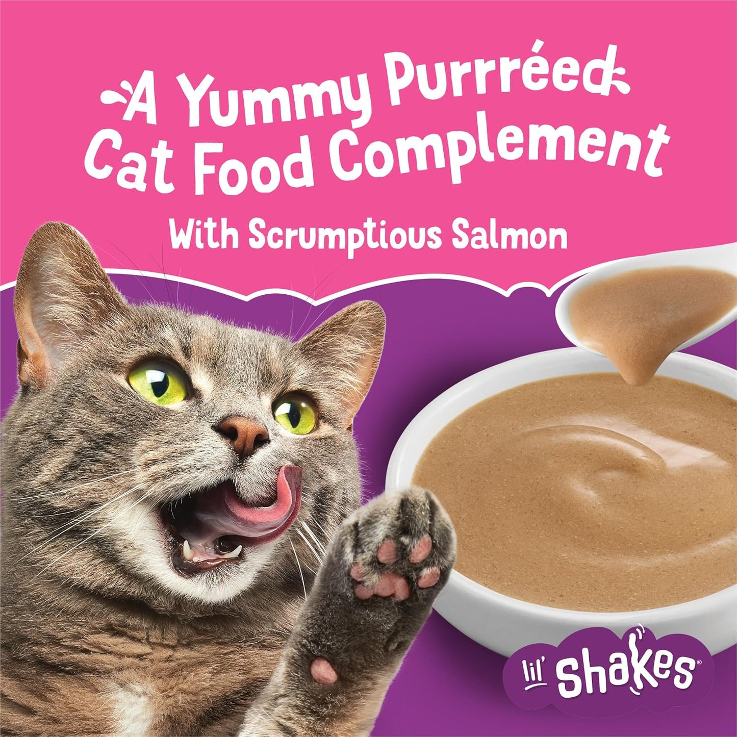 Salmon and coconut milk cat food complement pouring over kibble