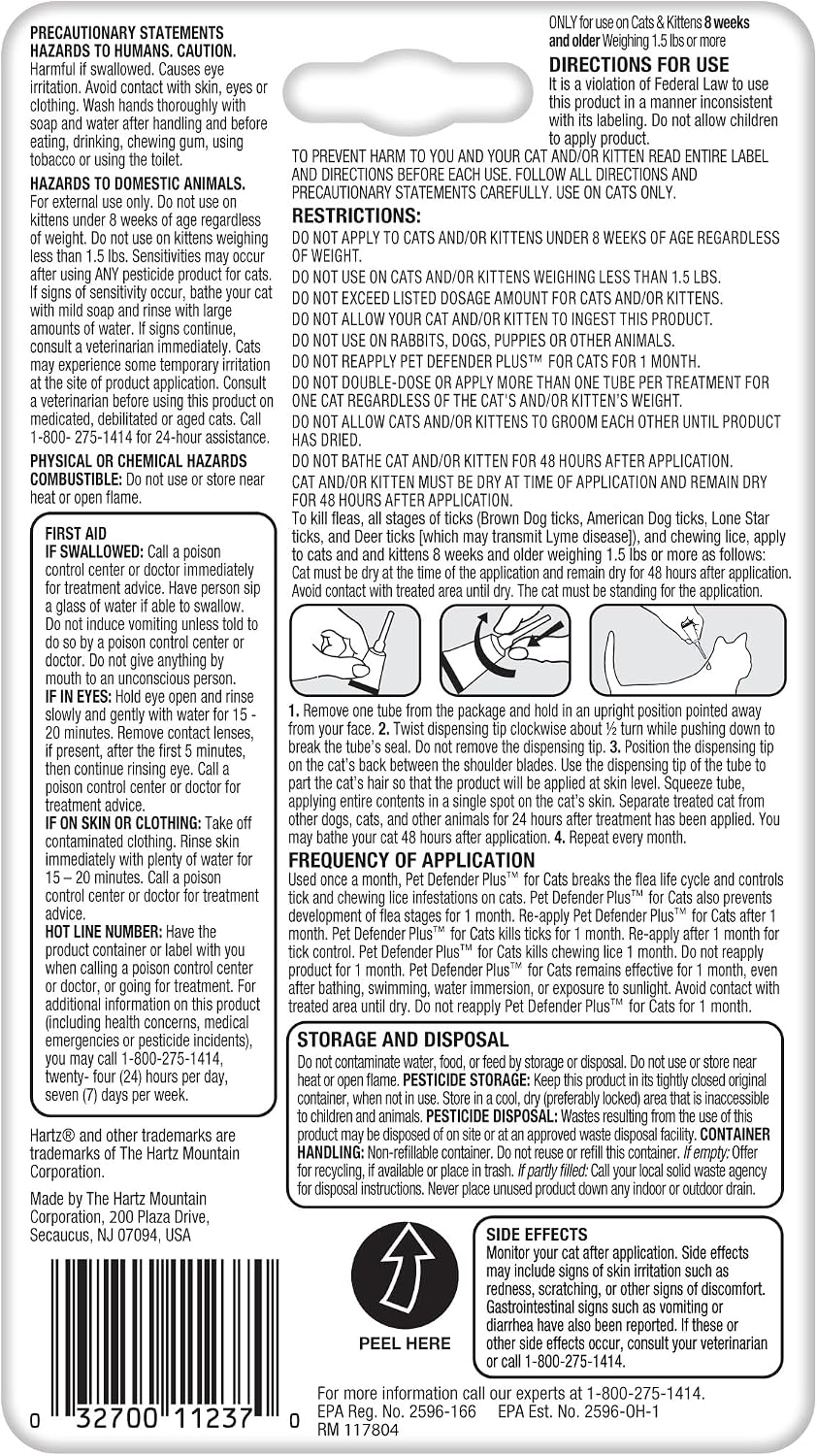 Waterproof flea and tick protection topical treatment for cats over eight weeks