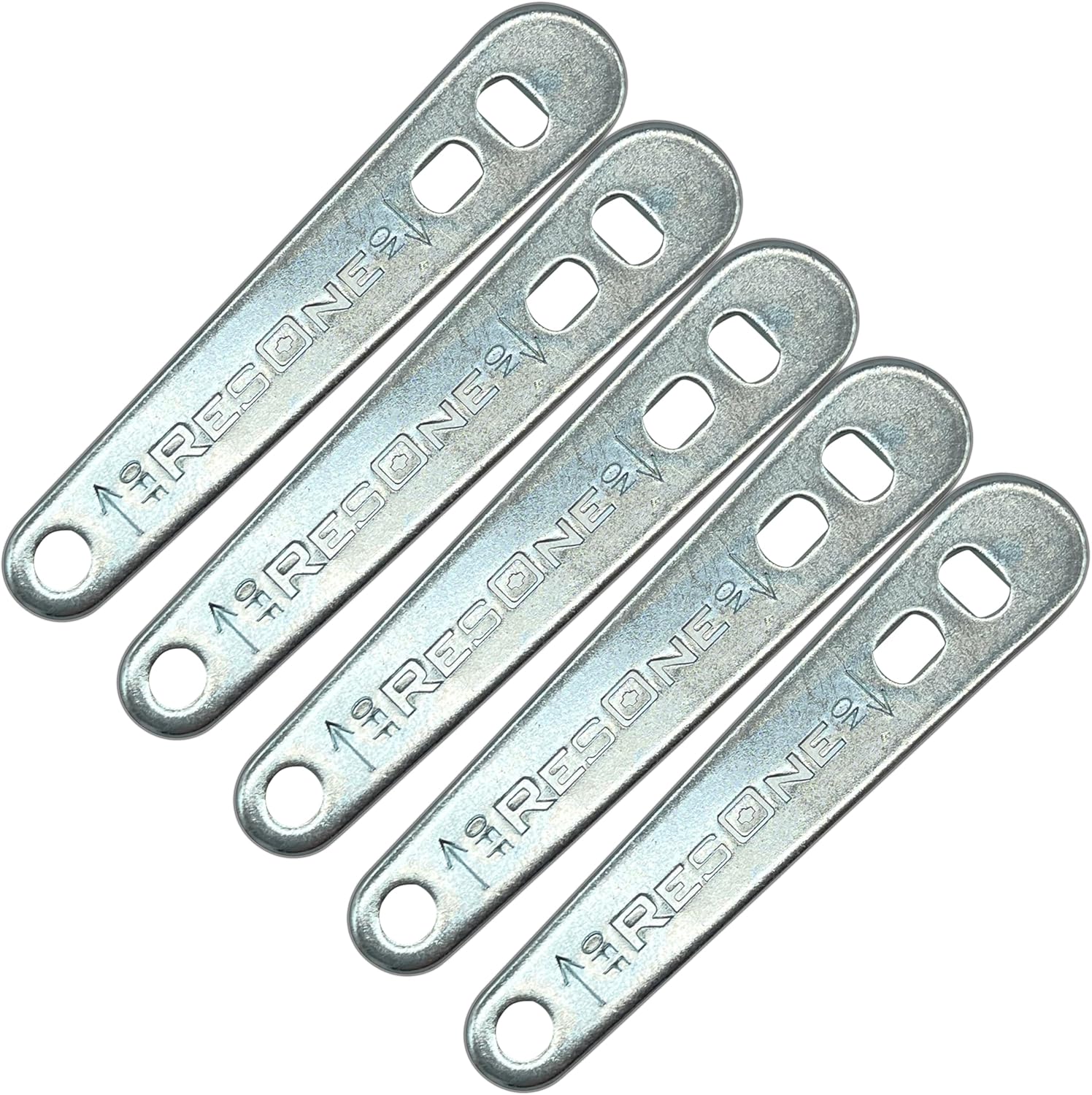 ResOne Heavy Duty Steel Oxygen Tank Wrench 5 pack front view in silver steel.