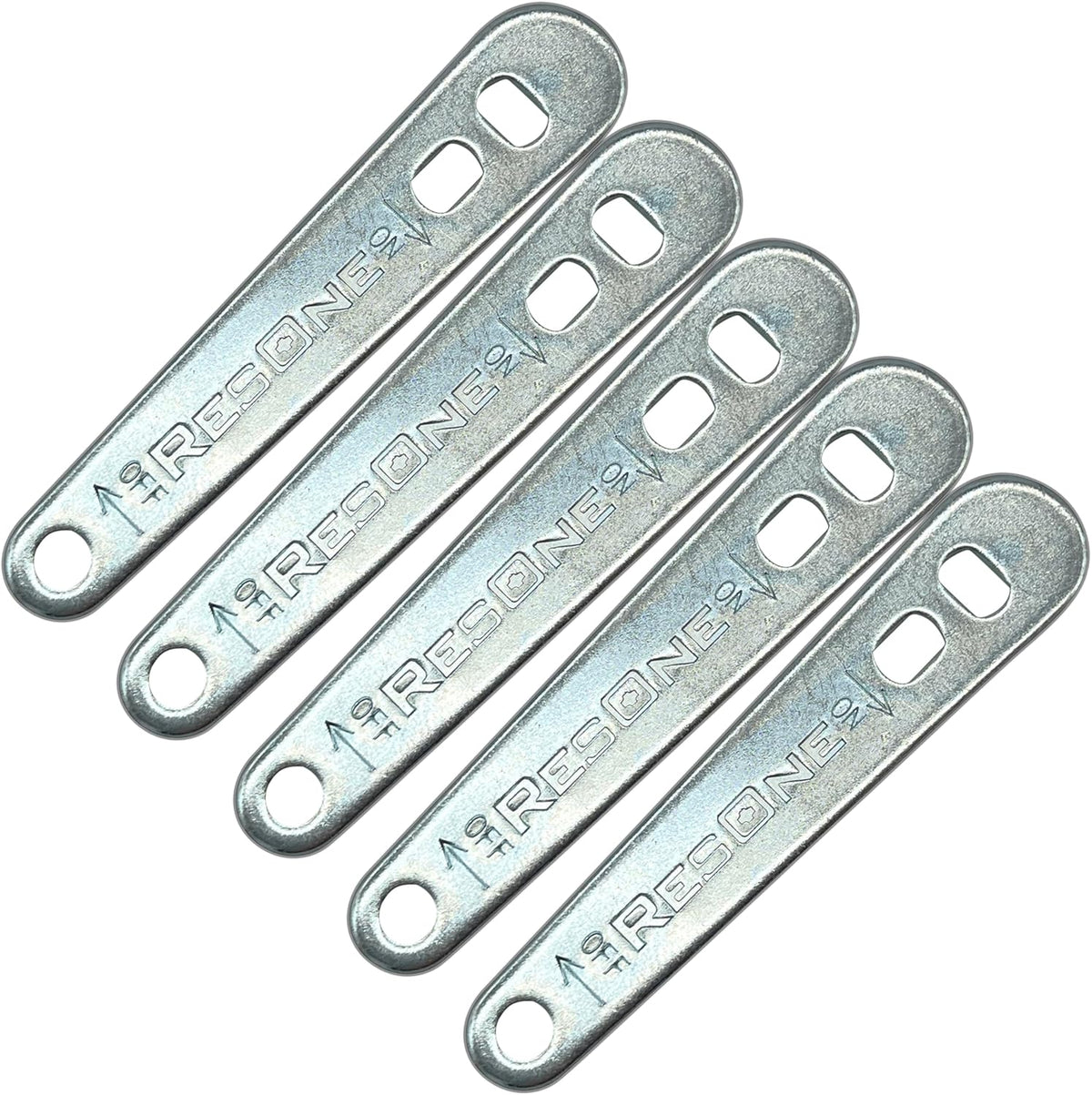 ResOne Heavy Duty Steel Oxygen Tank Wrench 5 pack front view in silver steel.