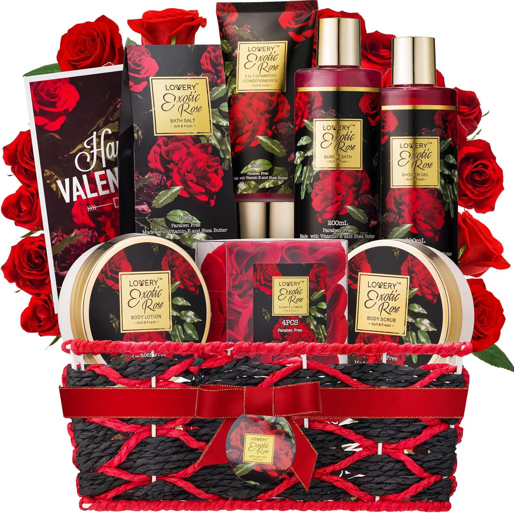 Lovery exotic rose spa gift basket front view