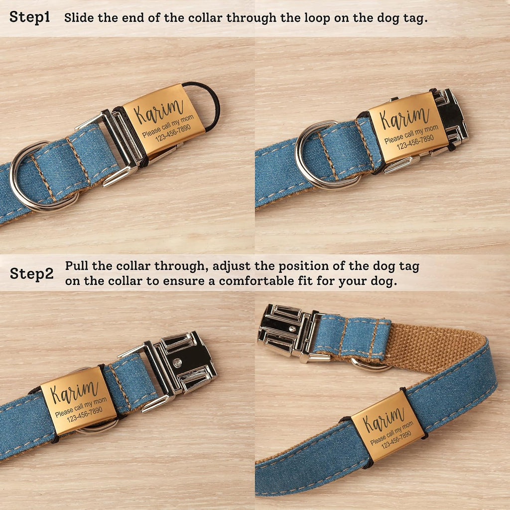 Silent stainless steel slider pet tag layout with elastic loops