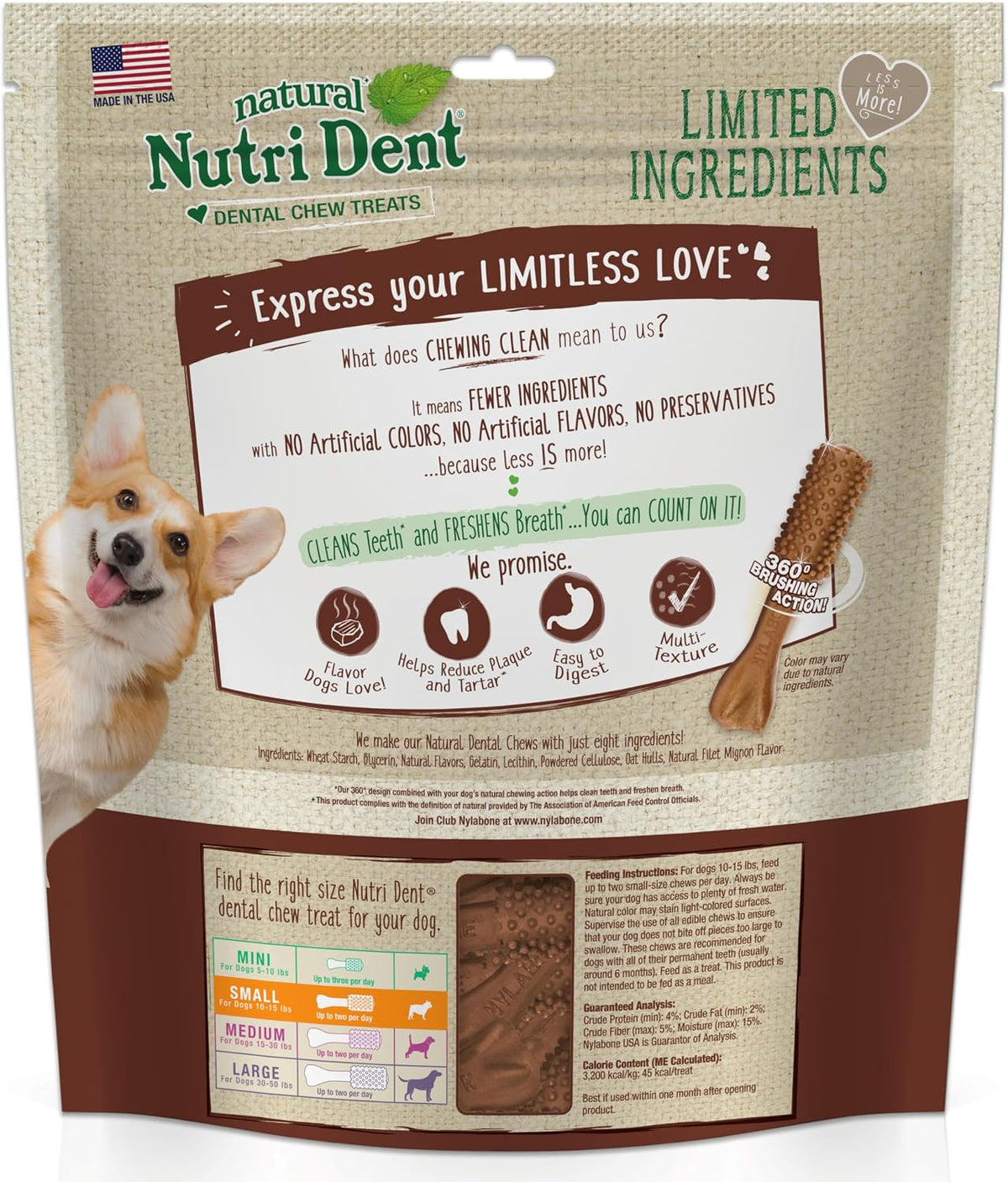 Nylabone Nutri Dent Dog Dental Chews - Natural Dog Teeth Cleaning & Breath Freshener - Dental Treats for Dogs - Filet Mignon Flavor, Small (64 Count) - Image 10